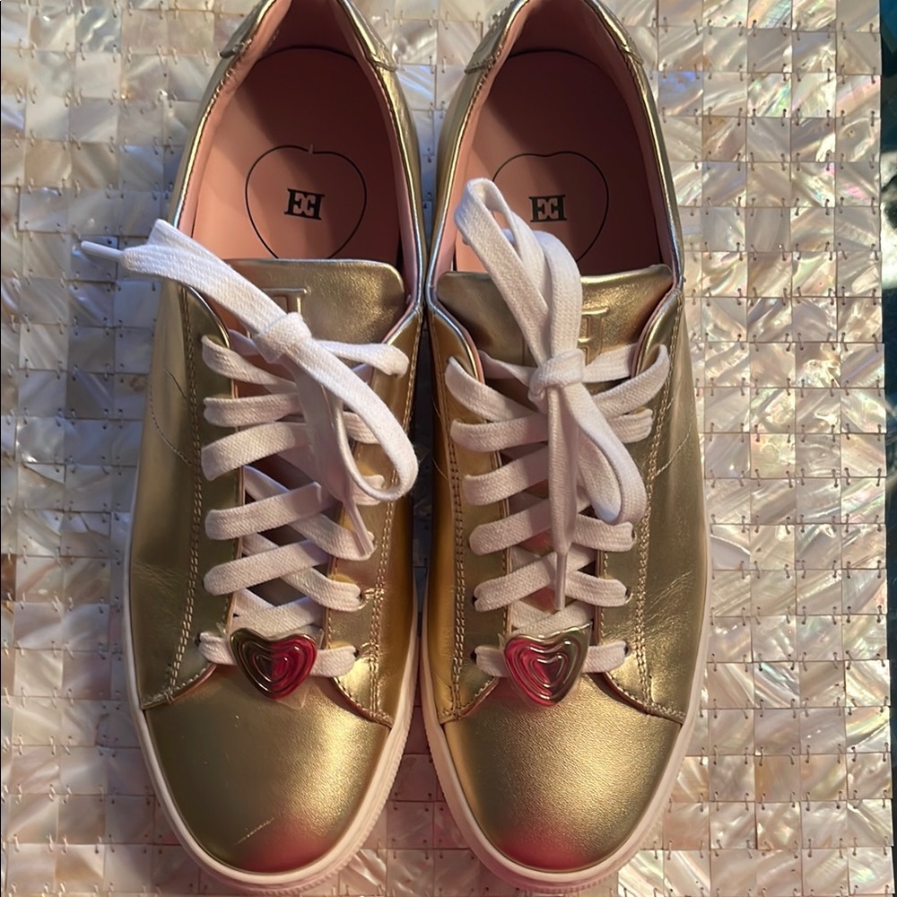 Escada Gold Sneakers with Heart Detail